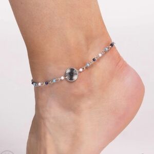Silver and Blue Beaded Anklet